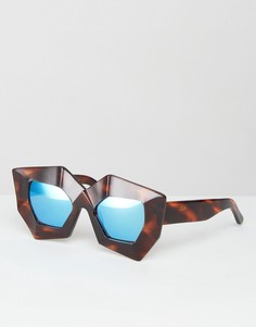 Солнцезащитные очки с синими зеркальными стеклами House of Holland Superhero - Черный