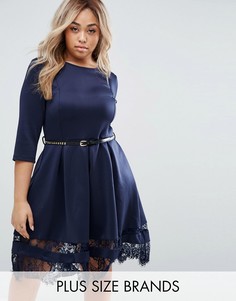 Короткое приталенное платье с кружевом по краю Praslin Plus - Темно-синий