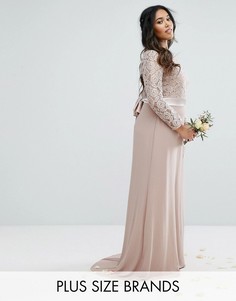 Платье макси с кружевом и бантом TFNC Plus Wedding - Серый