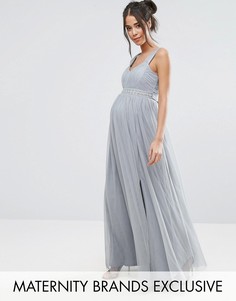 Платье макси с отделкой на талии Little Mistress Maternity - Серый