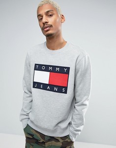 Серый меланжевый свитшот в стиле 90-х с круглым вырезом и логотипом Tommy Jeans M7 - Серый