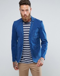 Приталенный блейзер цвета индиго из выбеленного хлопка ASOS - Темно-синий