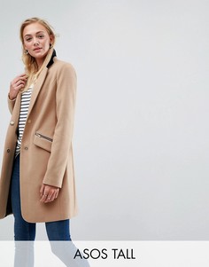 Приталенное пальто бойфренда с карманами на молнии ASOS TALL - Светло-серый