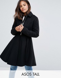 Свободное пальто с пышной юбкой и поясом ASOS TALL - Черный
