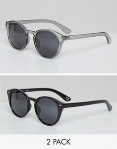 2 пары круглых солнцезащитных очков (серые, черные) ASOS - Мульти