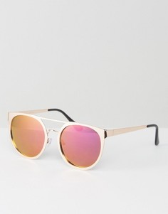 Круглые солнцезащитные очки в оправе цвета розового золота с розовыми зеркальными стеклами ASOS - Золотой