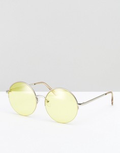 Круглые солнцезащитные очки с желтыми стеклами ASOS - Серебряный
