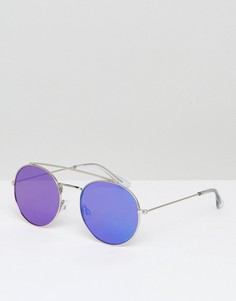 Круглые солнцезащитные очки в серебристой оправе с зеркальными плоскими стеклами ASOS - Серебряный