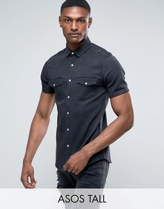Эластичная узкая джинсовая рубашка с выбеленной отделкой ASOS TALL - Черный