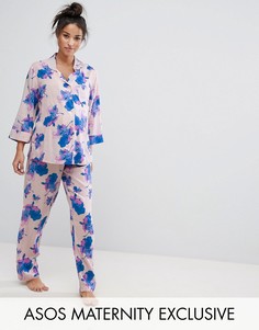 Синяя пижама с цветочным принтом ASOS Maternity - Мульти