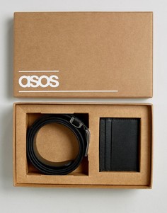 Подарочный набор с кожаным ремнем и бумажником ASOS - Черный