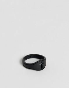 Черное матовое кольцо-печатка с крестом Icon Brand - Черный
