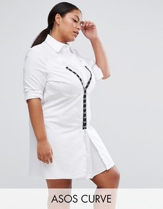 Хлопковое платье-рубашка с отделкой ASOS CURVE - Белый