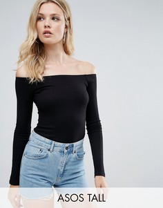 Боди с открытыми плечами и длинными рукавами ASOS TALL - Черный