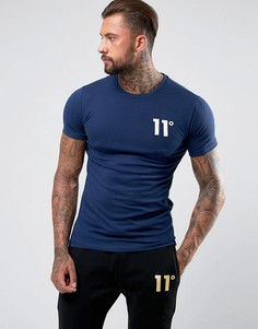 Темно-синяя облегающая футболка с логотипом 11 Degrees - Темно-синий