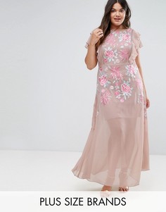 Платье макси с розами и оборками на рукавах Frock And Frill Plus - Розовый