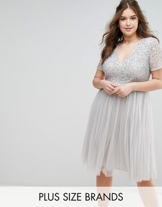 Платье миди с V-образным вырезом и отделкой пайетками Lovedrobe Luxe - Серый