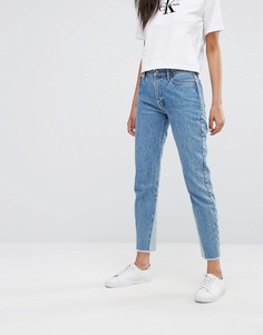 Джинсы прямого кроя с завышенной талией и контрастной отделкой Calvin Klein - Синий