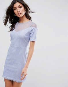 Кружевное платье-футболка с вырезом сердечком ASOS - Синий