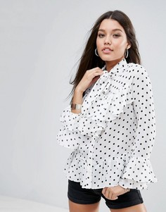 Блузка в горошек с бантом Boohoo - Белый