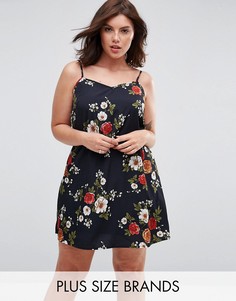 Короткое приталенное платье с цветочным принтом Rage Plus - Темно-синий