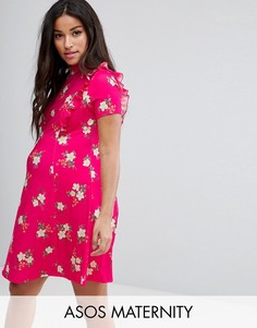 Чайное платье мини с открытой спиной и оборкой ASOS Maternity - Розовый