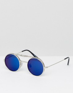 Солнцезащитные очки с синими зеркальными стеклами в круглой подъемной оправе Spitfire Lennon - Золотой