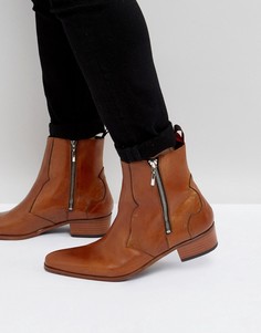 Светло-коричневые кожаные ботинки броги с молниями Jeffery West Carlito - Рыжий