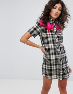 Платье-рубашка в клетку с короткими рукавами Sacred Hawk - Мульти