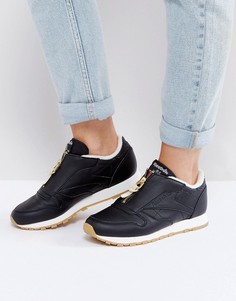 Черные классические кожаные кроссовки с молнией Reebok - Черный