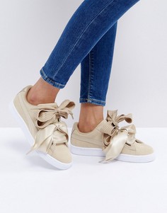 Светло-коричневые кроссовки с отделкой металлик Puma Basket Heart - Рыжий