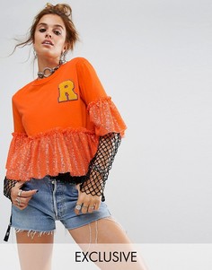 Свободная футболка с нашивкой и пайетками Reclaimed Vintage Inspired - Оранжевый