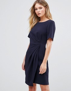 Платье с короткими рукавами, запахом на юбке и складками Closet - Темно-синий