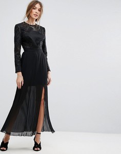 Плиссированное платье макси с вышивкой Miss Selfridge - Черный