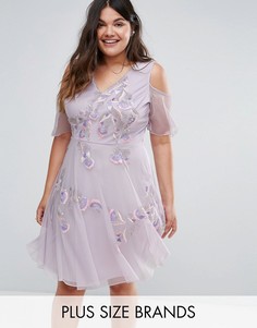 Короткое приталенное платье с отделкой и открытыми плечами Frock And Frill Plus - Фиолетовый