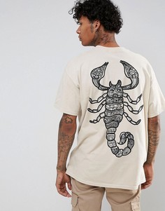 Свободная футболка со скорпионом на спине HNR LDN - Бежевый Honour