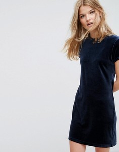 Бархатное платье-футболка Weekday - Темно-синий