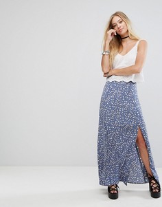 Юбка макси с разрезами и цветочным принтом Glamorous - Синий