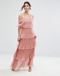 Ярусное плиссированное платье макси с открытыми плечами True Decadence - Розовый