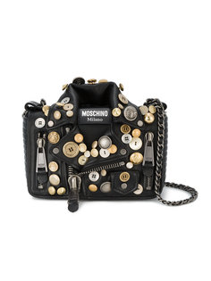 Biker Jacket Shoulder Bag with Button Embellishment Moschino