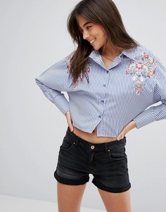 Укороченная рубашка с цветочной вышивкой Parisian - Синий
