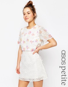 Платье мини с укороченным лифом и 3D вышивкой ASOS PETITE SALON - Белый
