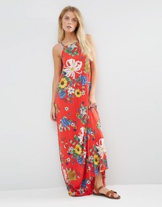 Красное плиссированное платье макси с цветочным принтом ASOS - Мульти