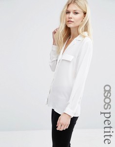 Однотонная блузка в пижамном стиле с карманами ASOS PETITE - Белый