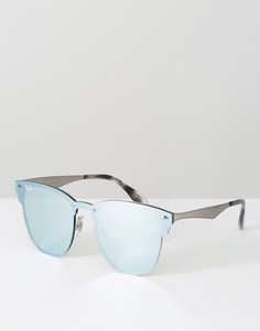 Серебристые очки Клабмастер с плоскими стеклами Ray Ban - Серебряный