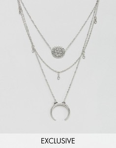 Ожерелье в несколько рядов с подвесками в виде солнца и рога Reclaimed Vintage Inspired - Серебряный