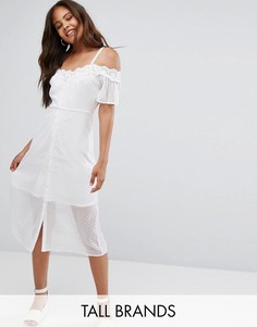 Платье из ткани добби с кружевной отделкой New Look Tall - Белый