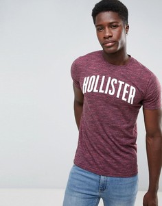 Бордовая узкая футболка с круглым вырезом и логотипом Hollister - Красный