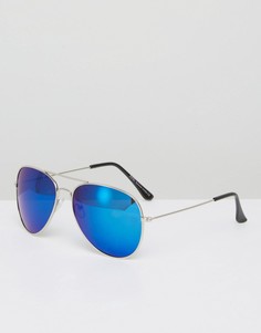 Солнцезащитные очки-авиаторы с синими стеклами 7x - Серебряный