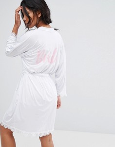 Халат с кружевной отделкой и принтом Bride Boohoo - Белый